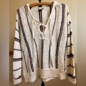 Roxy White with Purple Striped V-Neck Sweater